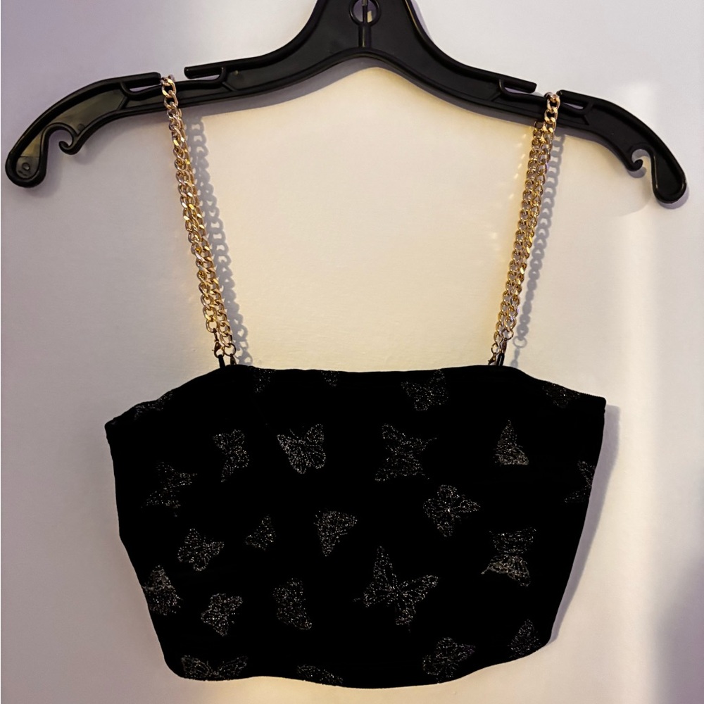 SHEIN Black and Gold Chain Strap Crop Tank Top